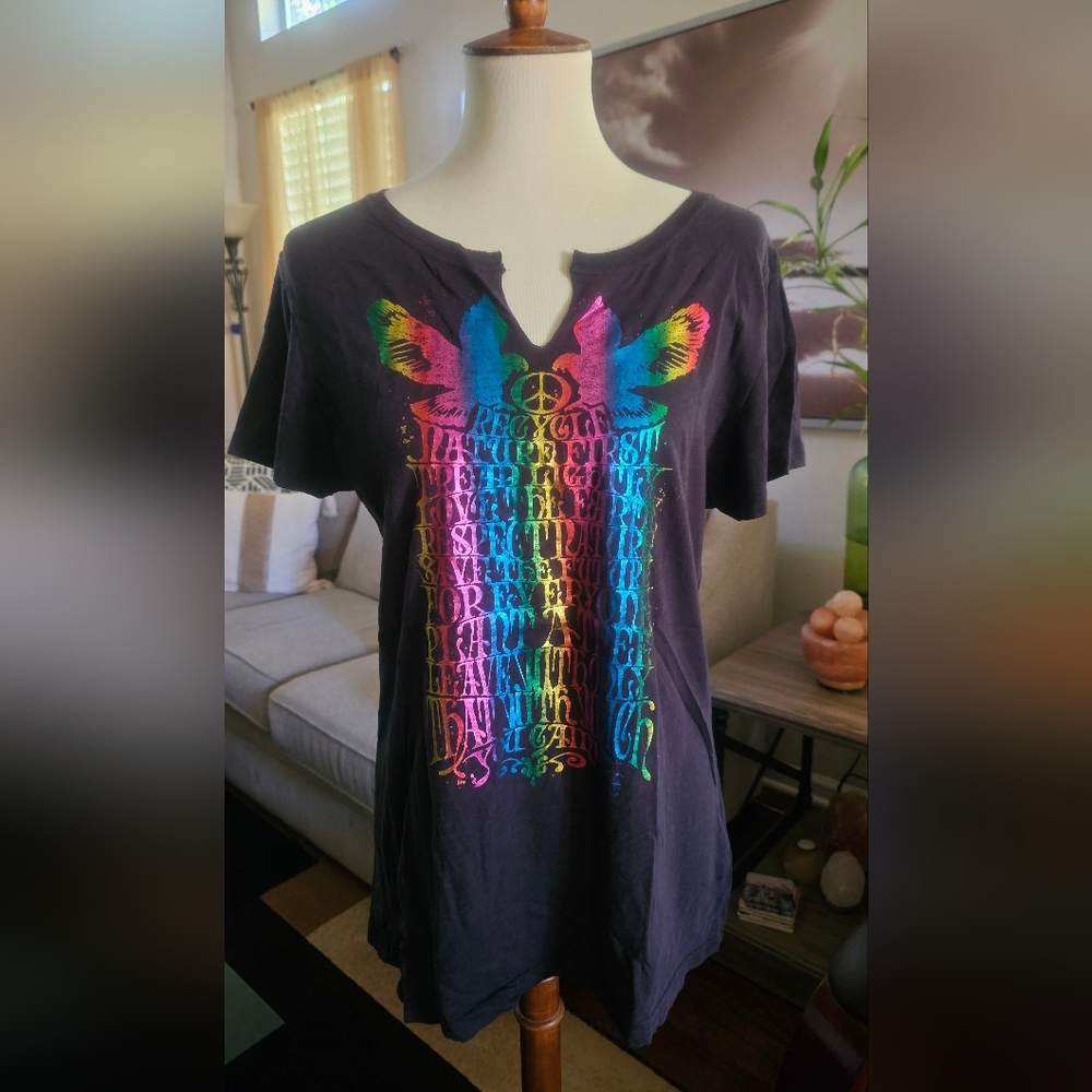 Lucky Brand Black Graphic Tee with Multicolor Design